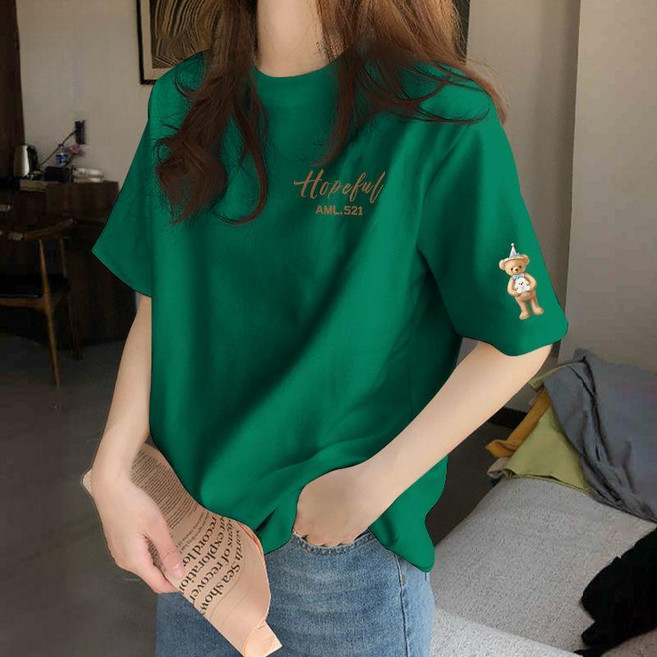 100%純棉 短袖T恤女 圓領上衣 寬鬆百搭 夏季女裝