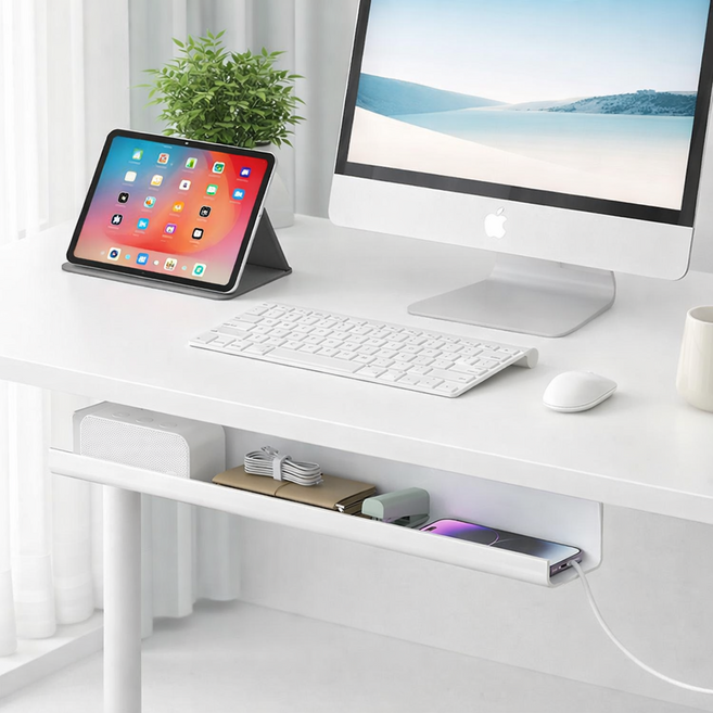 리치햄 무타공 접착식 선정리 멀티수납 케이블선반, 화이트, 1개