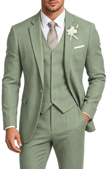 Linen Suit 3 Piece Men’s Summer Suit for Men Vintage Slim Fit Lightweight Beach for Wedding Groom