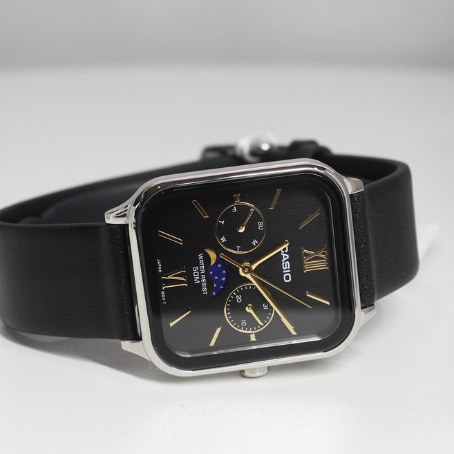 카시오 문페이즈 시계 남녀공용 커플 블랙 가죽시계 MTP-M305L-1A2