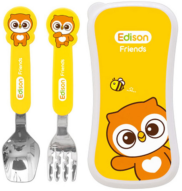 에디슨 프렌즈 베이비 스푼포크케이스 (부엉이) 수저세트 아동수저 캐릭터 어린이 수저wnqkddydvna3360, 옐로우, 1개