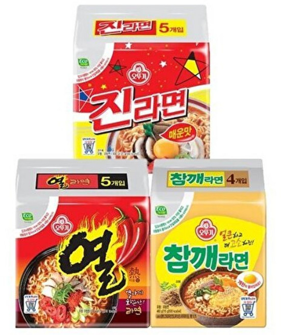 오뚜기 진라면 매운맛 5입 + 열라면 참깨라면 4입