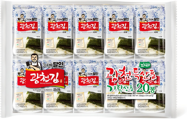 광천김 3대째 달인 파래 도시락김 20봉, 80g, 1개