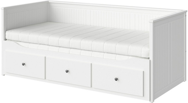 이케아 헴네스 데이베드+서랍3/매트리스2p 화이트/오피엘 싱글 (푹신함), 화이트/오피엘 푹신함