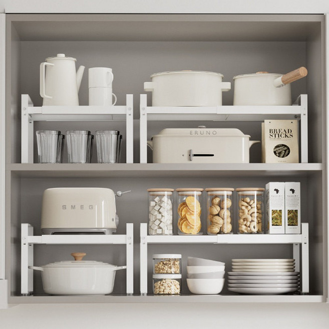 에덴하임 길이조절 주방 선반 접시정리대 그릇 정리선반, 38~60×22×25cm, 화이트(높은선반)