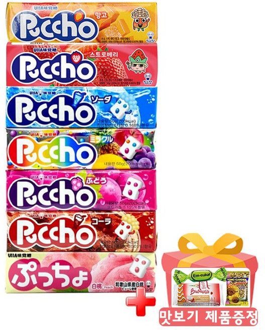 푸쵸 스틱 캔디 7종 세트 (소다+그레이프+쥬시미라클+피치+콜라+망고+딸기) 맛보기 제공, 1세트, 350g