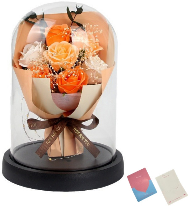 시그무드 유리돔 꽃다발 프리저브드 기념일선물 무드등, 장미 샴페인