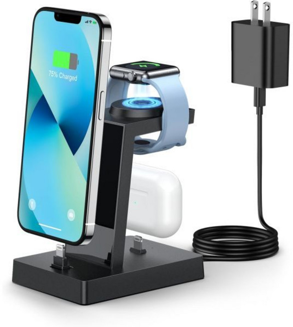 다중 장치용 충전 스테이션 iPhone 14131211 Pro Max XR 8 7 Plus용 ADADPU 3 in 1 스탠드USB C 1615용 제외 AirPods용 Apple, Black, 1개