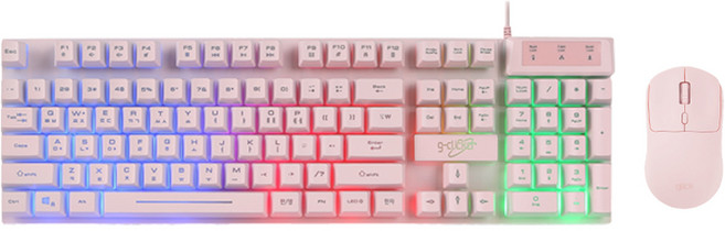 지클릭커 레인보우 LED 멤브레인 104키 유선 키보드 마우스 세트, 일반형, 핑크, GMK-315
