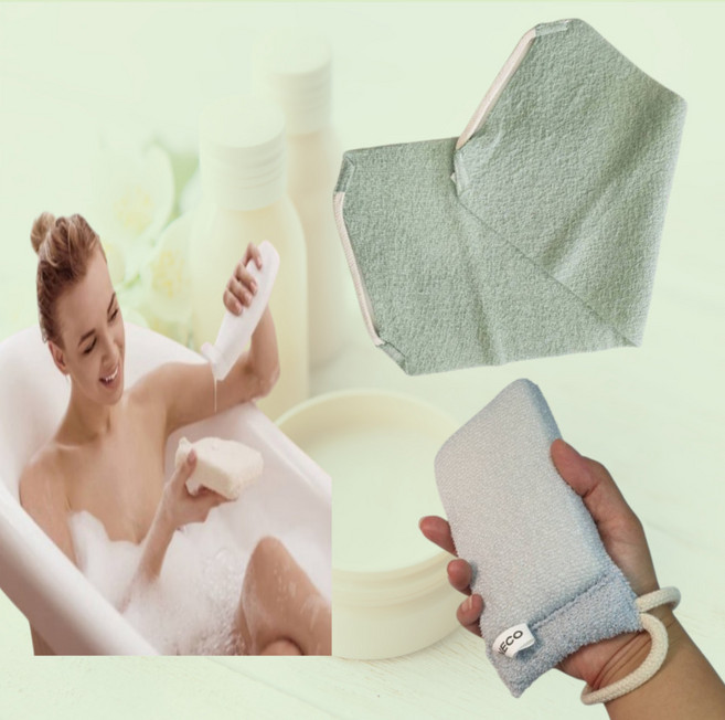 각질제거 코튼 샤워타월 때밀이 때타월 셀프등밀이 늘어나는 롱타월+바디스펀지 2종 세트, 1세트, 2개입, 라이트그린