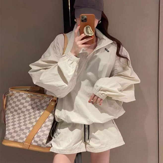 루스리더 여성 캐주얼 스트링 바람막이 점퍼 반바지 세트 E954