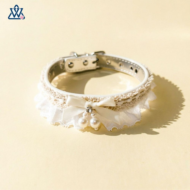 寵物項圈 蕾絲蝴蝶結, 米白色, 1個