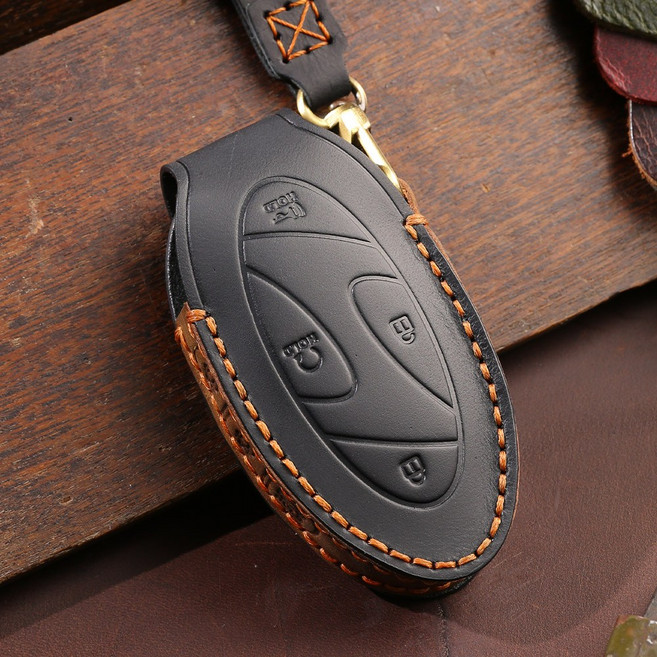 벤오토 현대 디올뉴 팰리세이드 LX3 싼타페 MX5 그랜저 GN7 아이오닉6 디 올뉴 코나 SX2 호환 스마트키 가죽케이스 현대5버튼 키링 키홀더 (S2-HK5), 블랙+스트랩각인(배송매세지에남겨주세요)