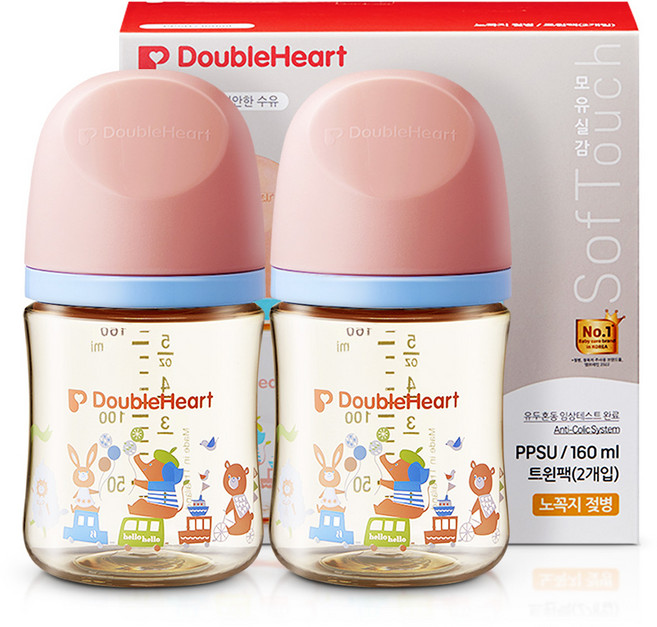더블하트 모유실감 3세대 PPSU 디어프렌즈 젖병 트윈팩(젖꼭지미포함), 애니멀타운, 160ml, 1세트