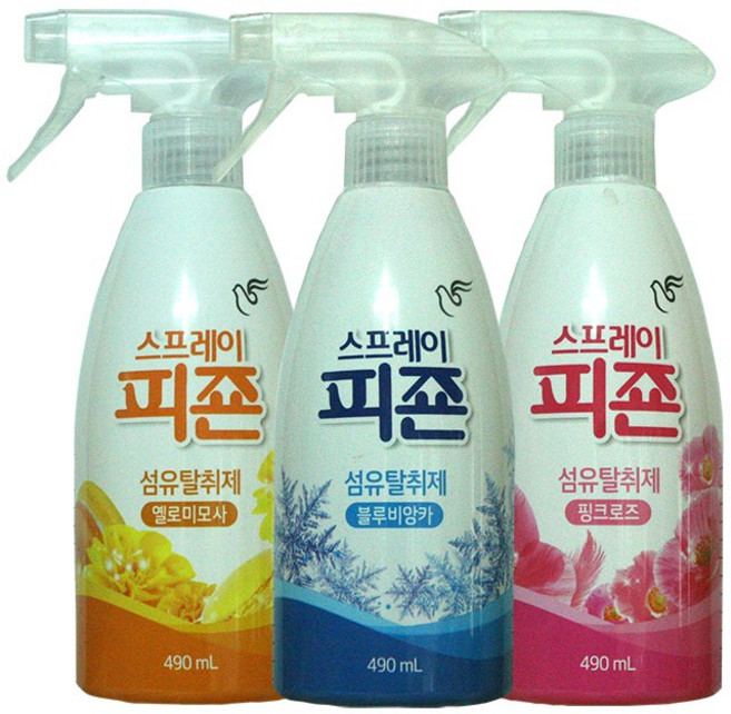 피죤 스프레이형 섬유탈취제 490ml 땀냄새 옷 정전기방지, 3개