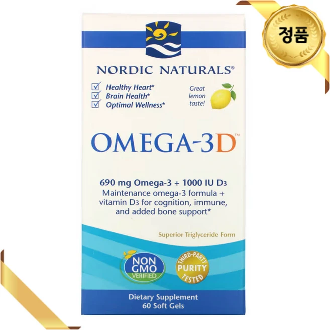 노르딕 내츄럴스 오메가3 345mg 60 소프트젤 레몬맛 피쉬오일 비타민D3, 120 개, 60정, 1개 - 쿠팡