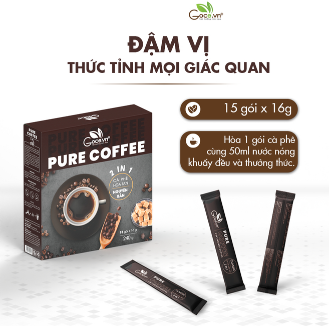 베트남 2 IN 1 퓨어 커피 인스턴트 블랙 커피 ca phe den 2in1 black coffee Pure, 2개, 15개입, 16g
