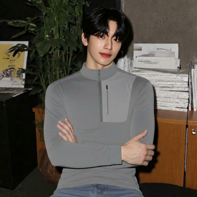 스타일닥터 남자 하이넥 반집업 트레이닝 긴팔티