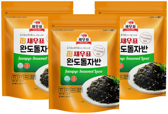 새우표 완도 고소한 돌자반, 40g, 3개