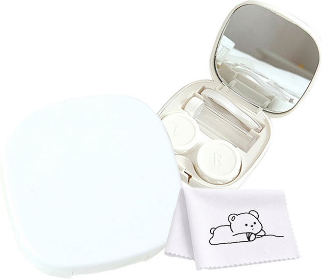 로앤제이 휴대용 렌즈케이스 세트 집게 거울 흡착봉 렌즈통 여행용, 1개, 화이트