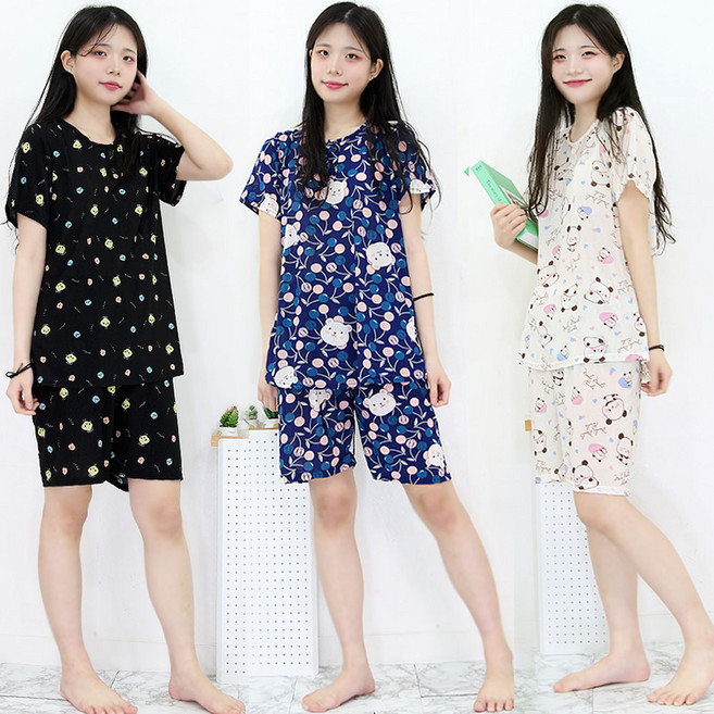 하랑이플 여름 까실이(COOL) 반팔 여성 상하 잠옷세트 홈웨어 파자마세트(4101)