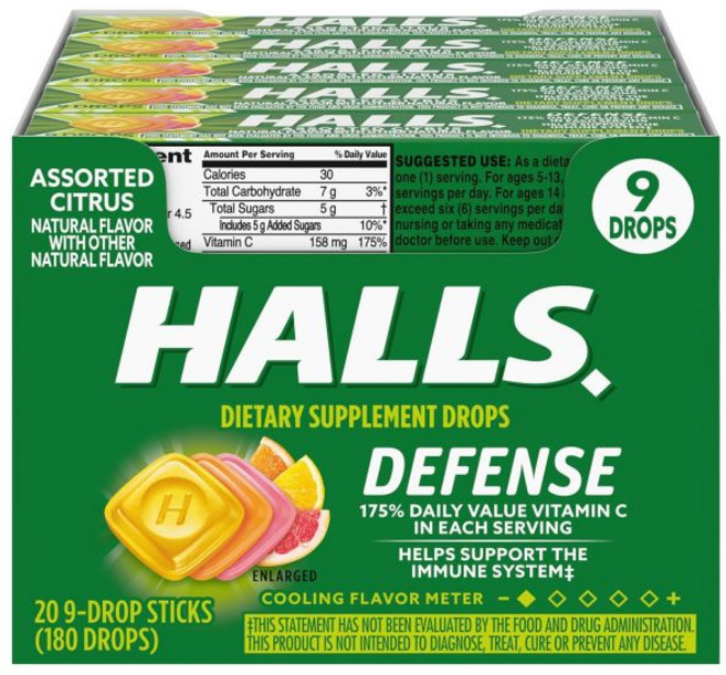 호올스 홀스 디펜스 어소티드 시트러스 드롭 사탕 캔디 9개입 20팩