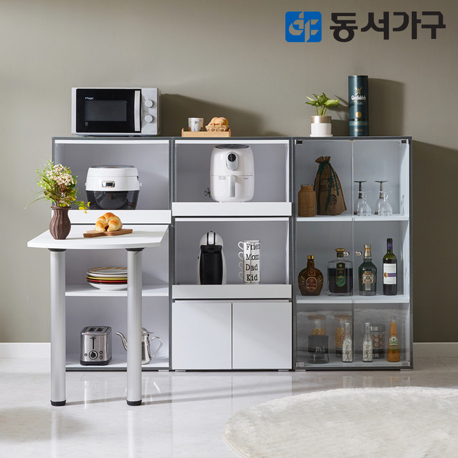 동서가구 뉴 토모 600 식탁겸용렌지대 수납장 세트 DF644504, 화이트