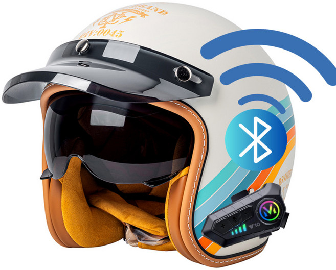 클래식 바이크 헬멧 블루투스 오토바이 레트로 스쿠터 반모 헬멧, M, I