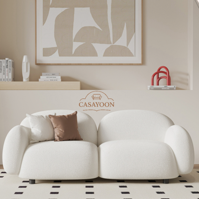 CASAYOON 싱글 1인 2인 3인 소파 화이트 블랙 소파 카페 인테리어 라운지 조약돌 구름 크리미 매장 휴게실 소형 대형 소파, 부클(블랙)