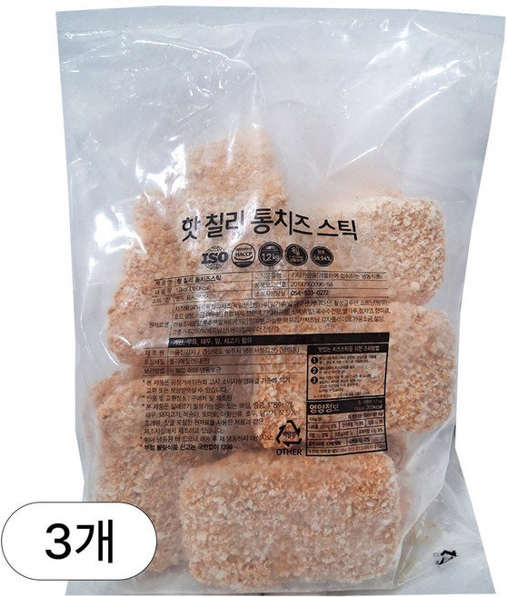 [인생건어물] 핫칠리 통 치즈스틱 1.2kg 3봉 밀키트 대용량 업소용, 3개
