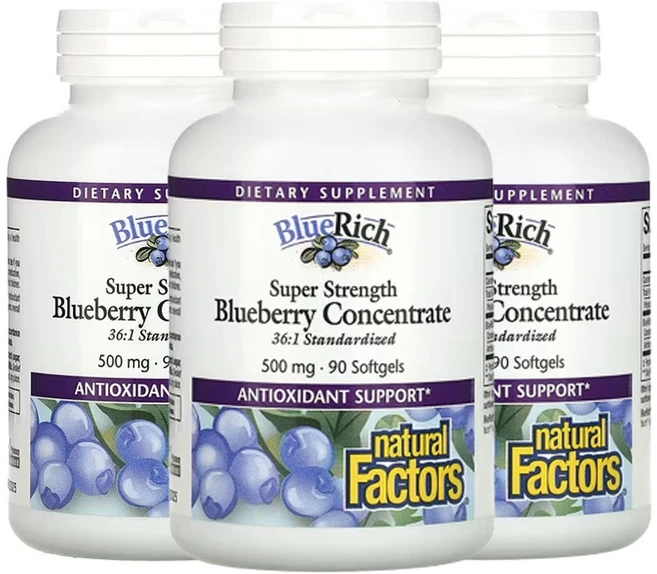 네츄럴팩터스 BlueRich 초강력 블루베리 농축액 500mg 소프트젤 90정, 3개 - 쿠팡
