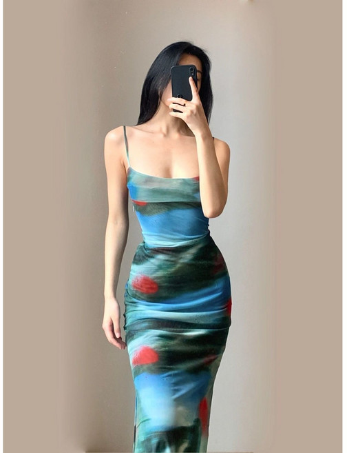 COSYEVNO 여성 여름 슬림핏 롱 스트랩 원피스 BCXbtq-9