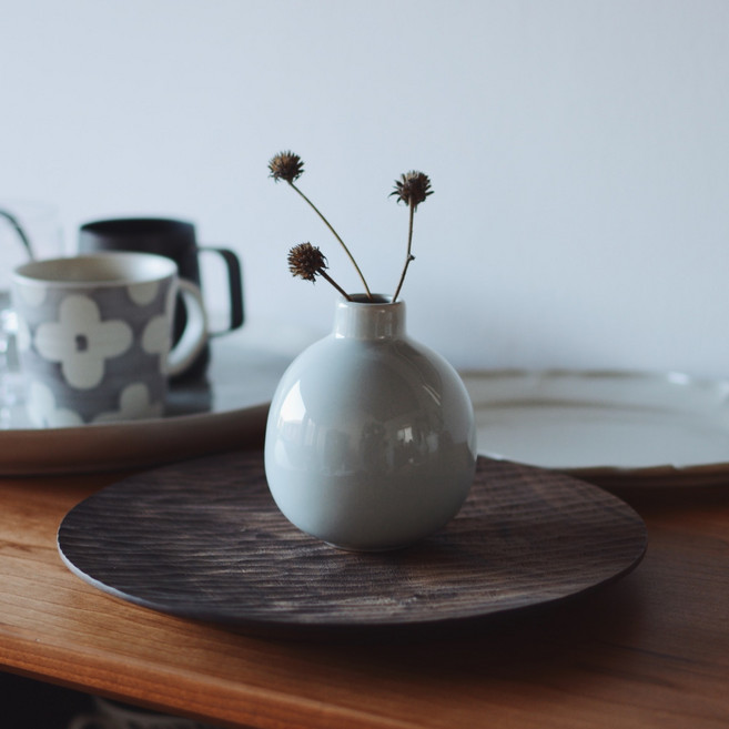 [해외직구] 오리엔탈 라이트블루 미니볼 세라믹 꽃병 화병 오브제 도자기