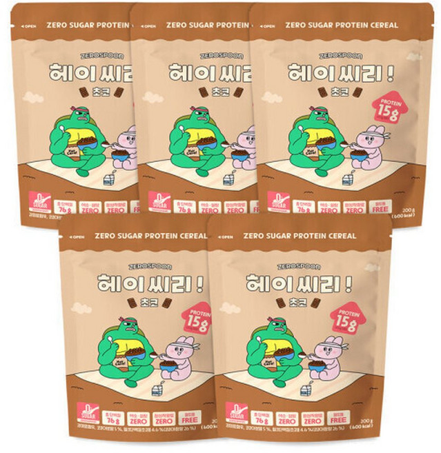 헤이씨리 무설탕 프로틴 그래놀라 시리얼 200g 5팩 (초코+초코+초코+초코+초코), 5개