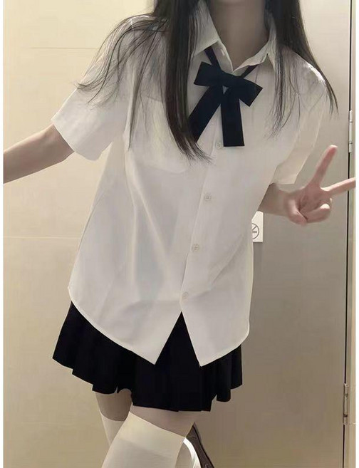 good 襯衫短袖基礎款顯瘦百搭學院風夏季班服百褶裙套裝