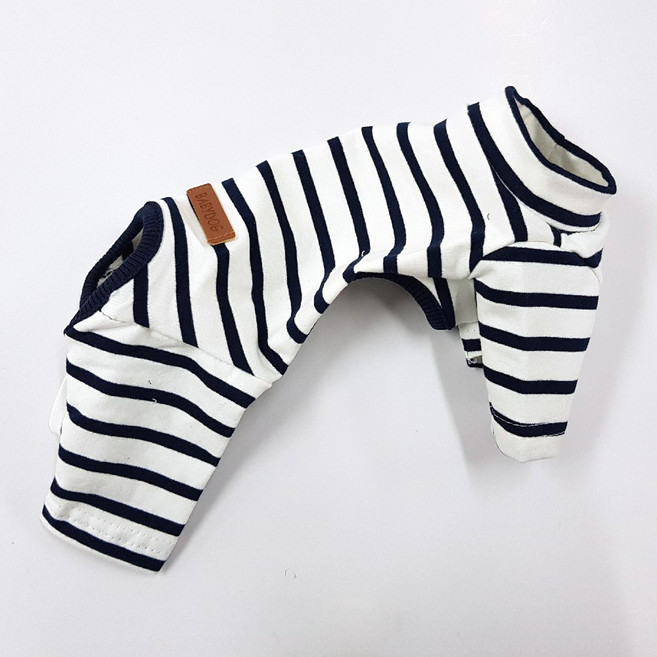 쁘띠도그 크림단가라올인원 봄가을 반려동물 강아지옷 스트라이프 올인원 2color XS~XL, 1개, 화이트