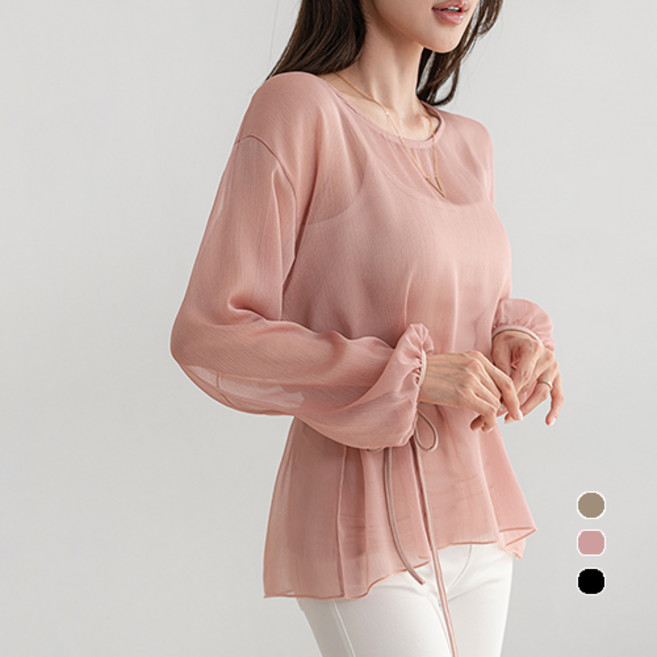 [나크21] (55~100) 시스루 쉬폰 루즈핏 블라우스 여성 빅사이즈 봄 KO61-T-17