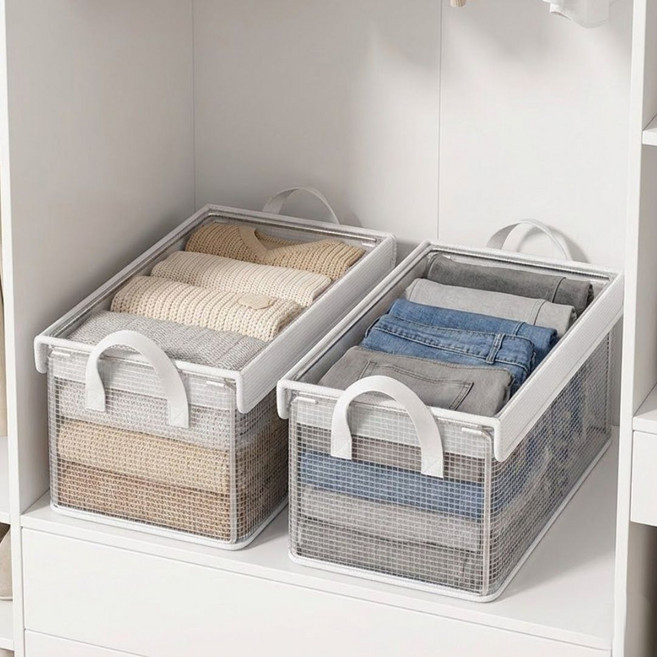 슬러피 뚜껑있는 접이식 투명 옷정리함 리빙박스 패브릭 수납박스, 2개, 라이트 클리어