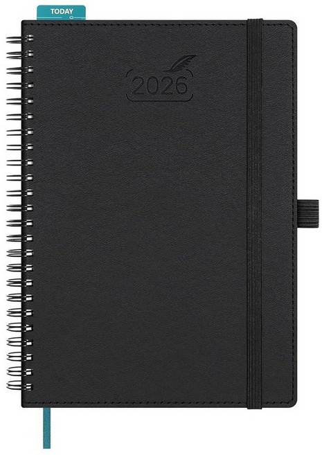 BEZEND2026플래너주간및월간15.2x21.6cm6x8.5인치나선형일일캘린더 시간별타임슬롯및탭포함1-12월메모및비용 펜홀더 내부포켓 비건가죽소프트커버-블랙129888, 2026년 7월 - 2027년 12월, 민트 그린, Medium 6" x 8.5"