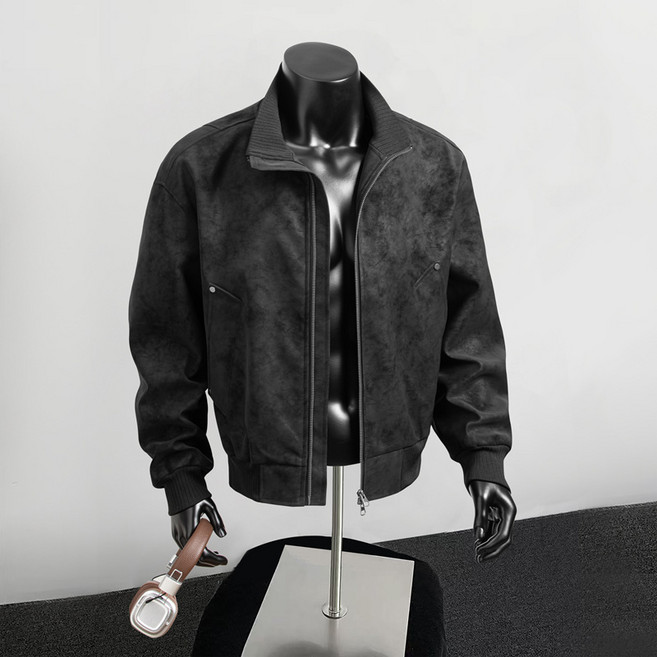 ANYOU 봄 남성 가죽 자켓 클래식 입방 플라이트 재킷 봄 가을 아우터