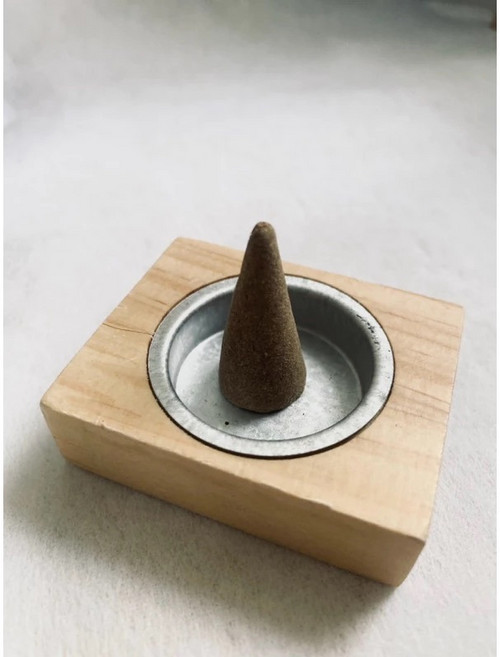 木質塔香燃燒盤 木底金屬塔香座 適用香錐 塔香 淨化儀式用 聖木鼠尾草, 塔香盤