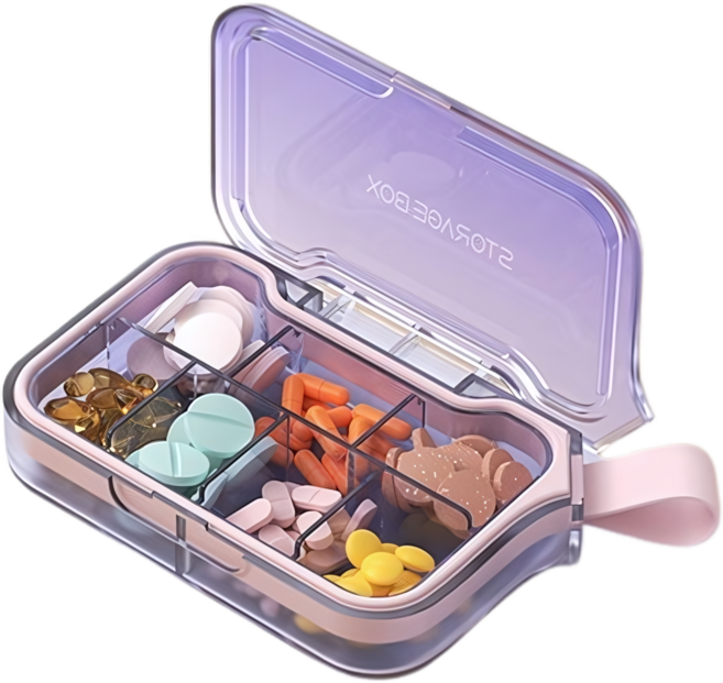 나엘 휴대용 밀폐 약케이스, 1개, 클라우드 블루 퍼플