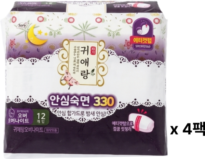 쏘피 바디피트 귀애랑 오버나이트 12P x 4팩, 12개입, 4개