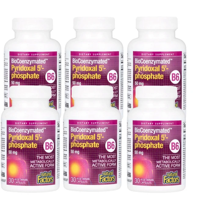 네츄럴팩터스 바이오코엔지메이티드 B6 피리독살 5'-포스페이트 50mg 베지 캡슐 30정, 6팩 - 쿠팡