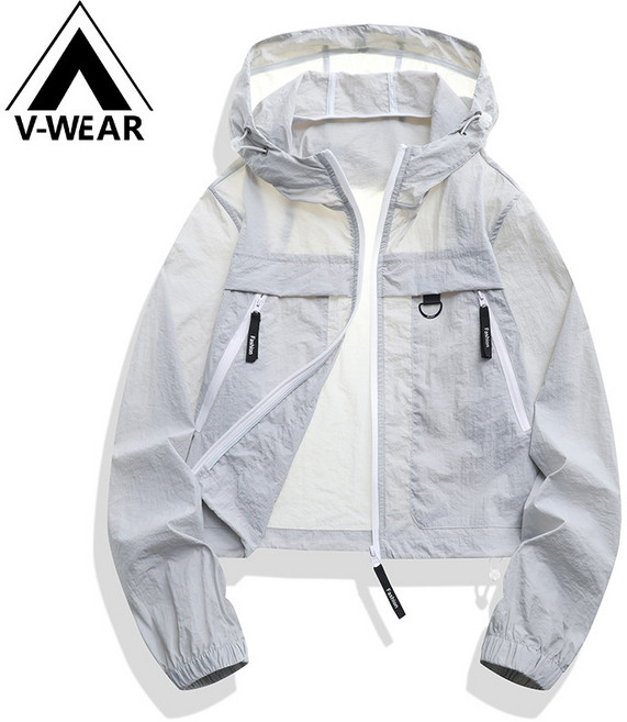 V-WEAR 女款短款休閒百搭防曬外套 輕薄冰感透氣 浅灰
