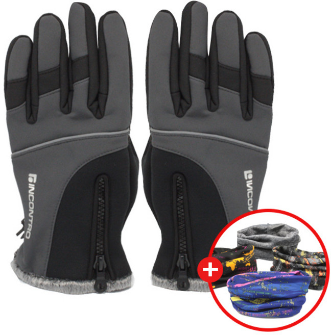 인콘트로 2중 보온 겨울 아웃도어 레져 콤보 장갑, 검정, 1개