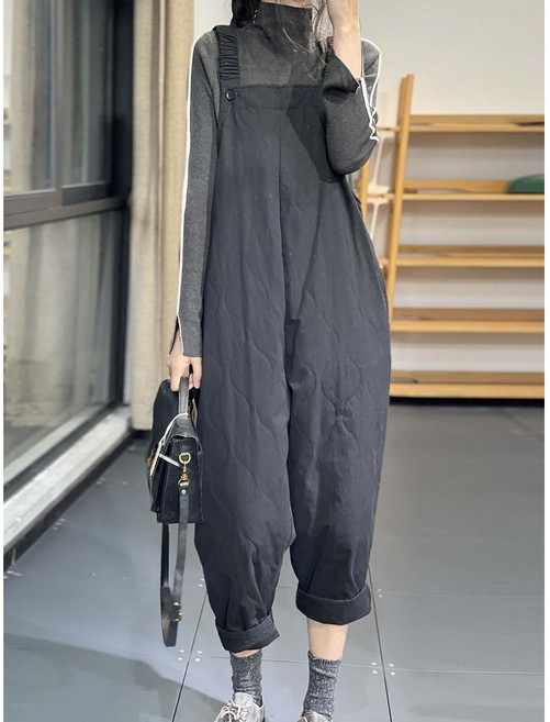 남성 패션 무지 루즈핏 오버핏 캐주얼 겨울 멜빵 누빔 패딩 바지 팬츠 점프수트