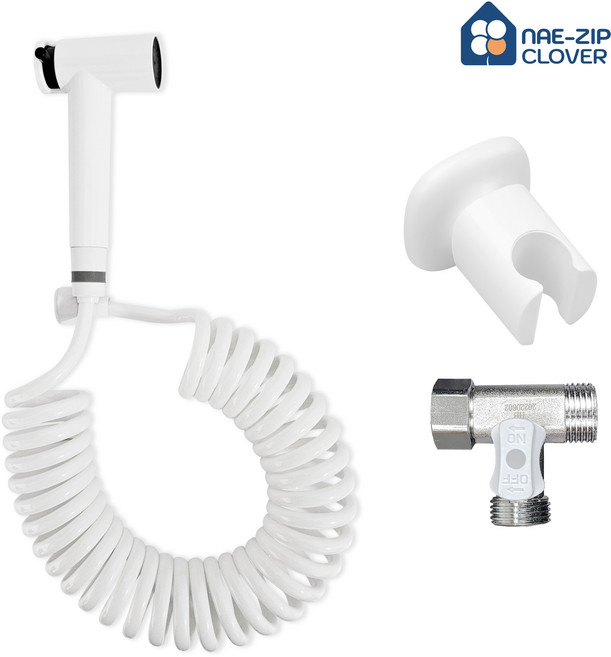 내집클로버 2in1 청소건+스프링호스+접착식 거치대+T밸브, 2in1 화이트, 5m
