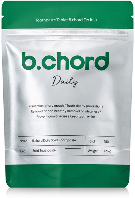 비코드 데일리 고체치약 180정 파우치 리필형 아쿠아민트향, 1개, 126g