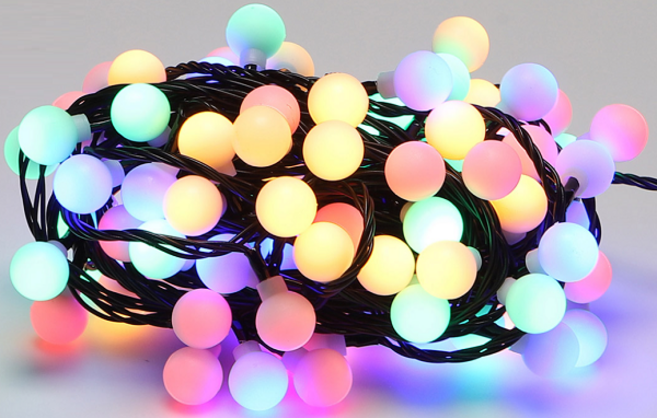 [비츠온] LED 볼 앵두 96구 연결형 트리구 DC24V 흑색선 정류기 별도, 전구색(노란빛)